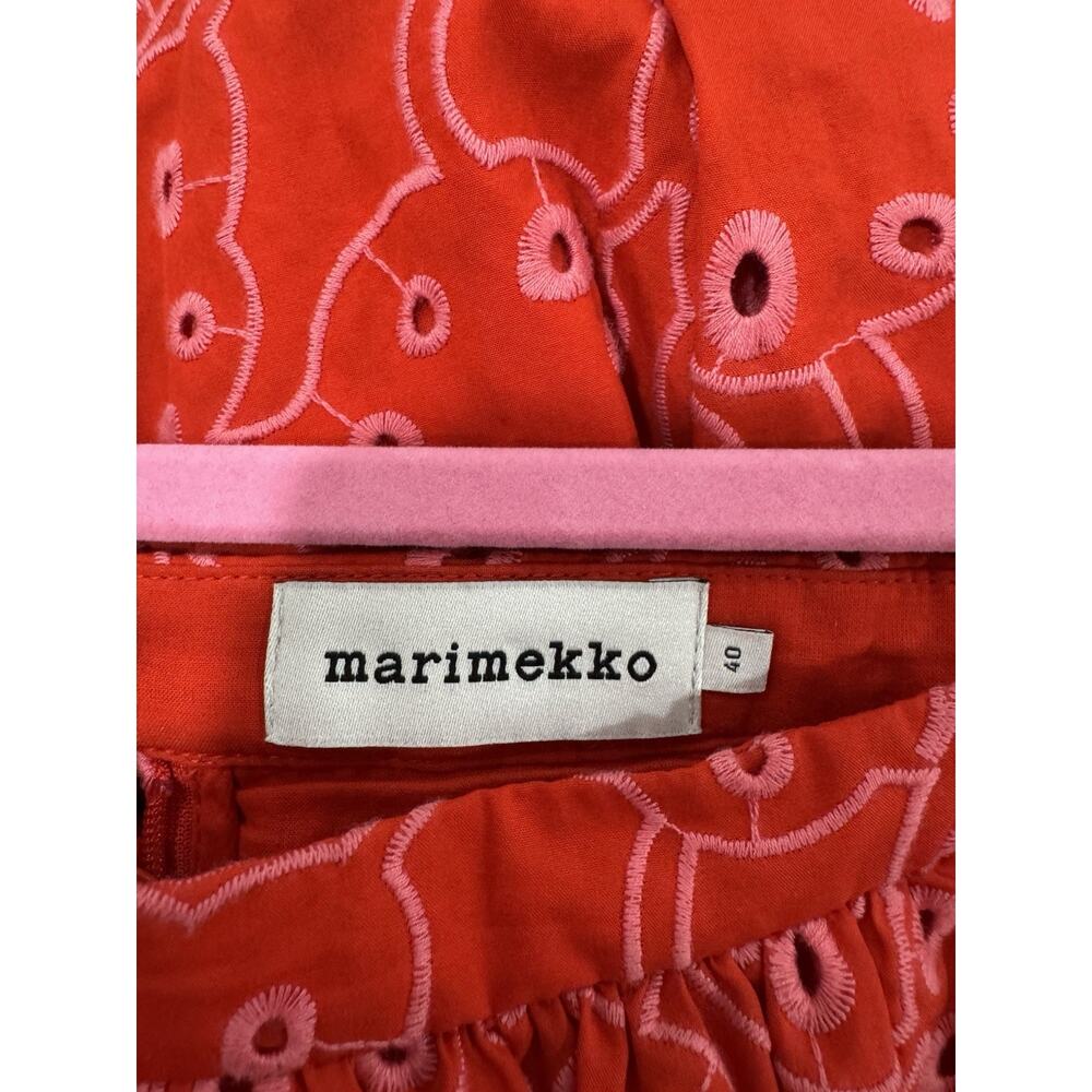 Anthropologie Women’s Marimekko Nilan Retukka Red Eyelet SET Top 36 Skirt 40 - Picture 9 of 13